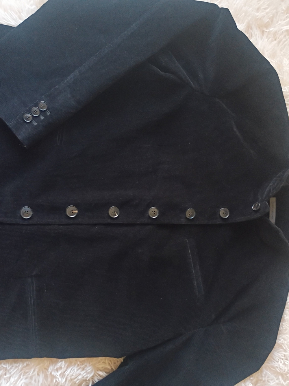 John Varvatos Black Corduroy Button-Front Pea Coat